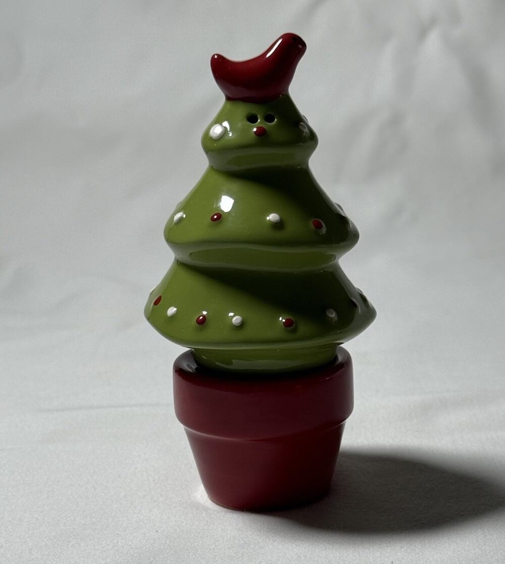 Tag Ceramic Christmas Tree Salt & Pepper Shakers Set Green Red White Novelty 6”